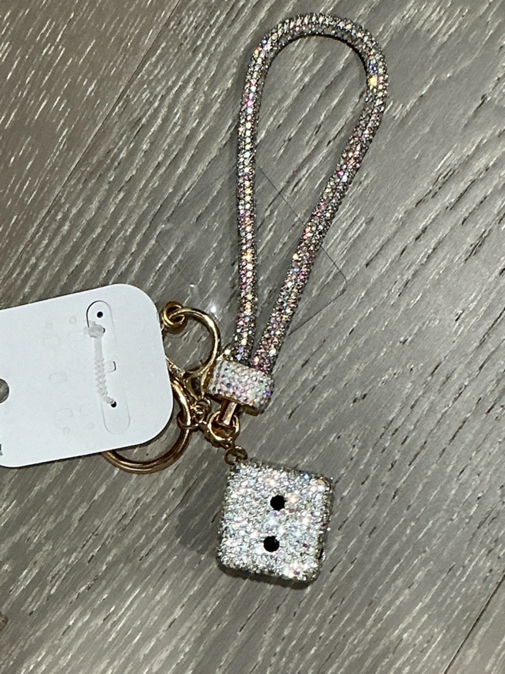 Crystal Pavé Dice Keychain Wristlet - Silver - Picture 2 of 6